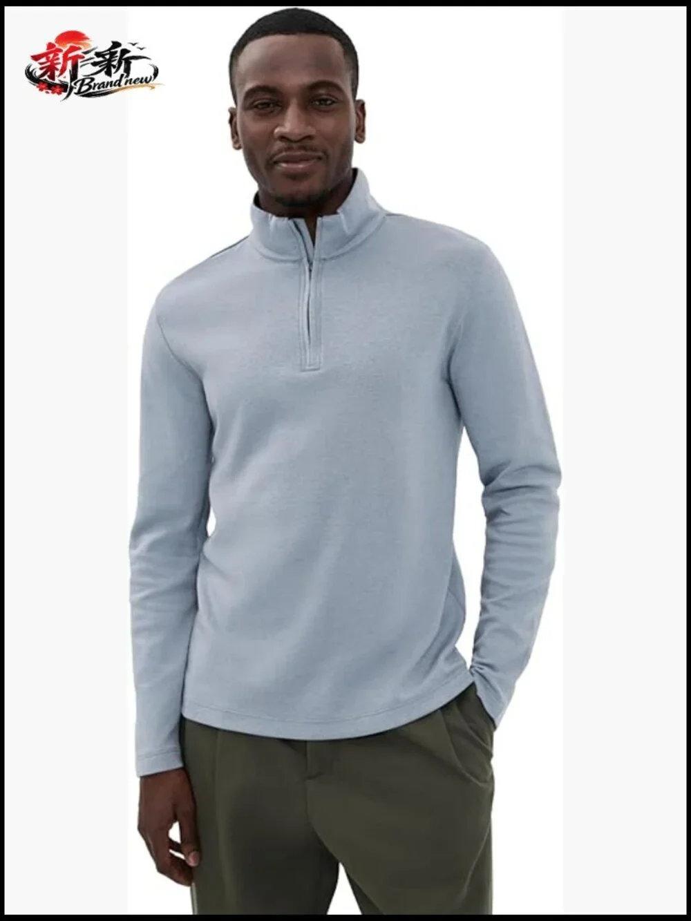 Cotton Blend Double Quarter Zip Pullover Sweater Long Sleeve Zip Neck